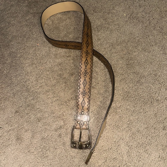 Accessories - Brown Patterned Belt with Silver Buckle
